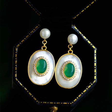New style inlaid lapis lazuli artificial artificial fritillary earrings for women emerald vintage pearl wedding silver jewelry - Charlie Dolly
