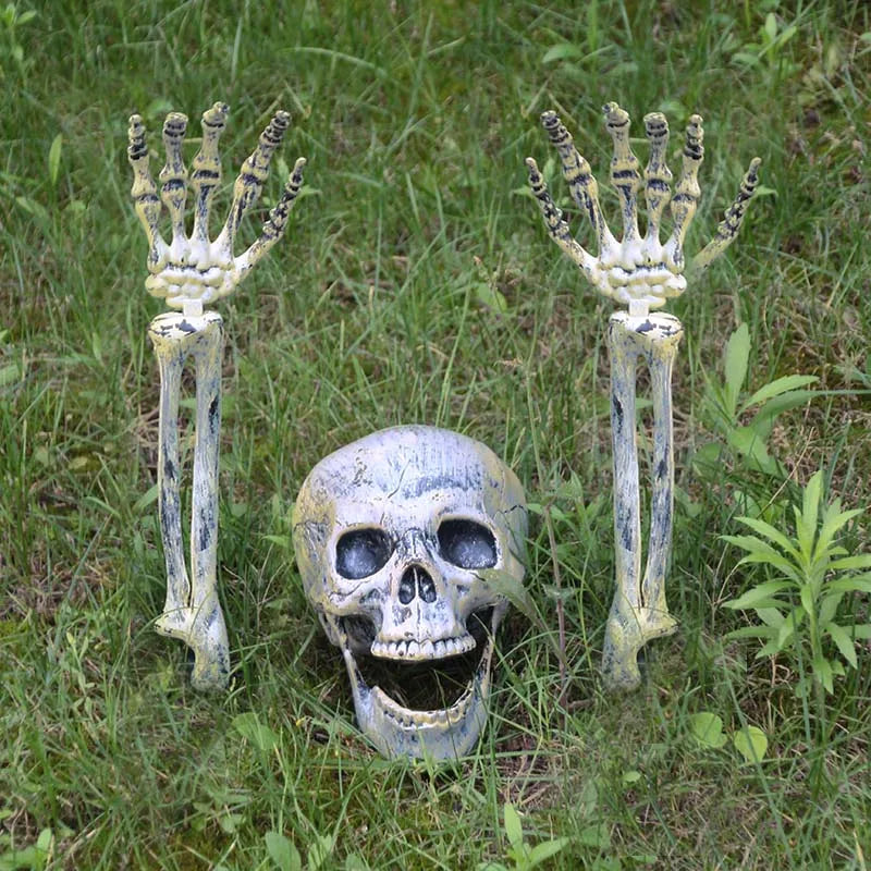 Realistic Skeleton Stakes Halloween Realistic Skull Skeleton Head Human Hand Arms for Halloween Party Home Garden Lawn Decor - Charlie Dolly