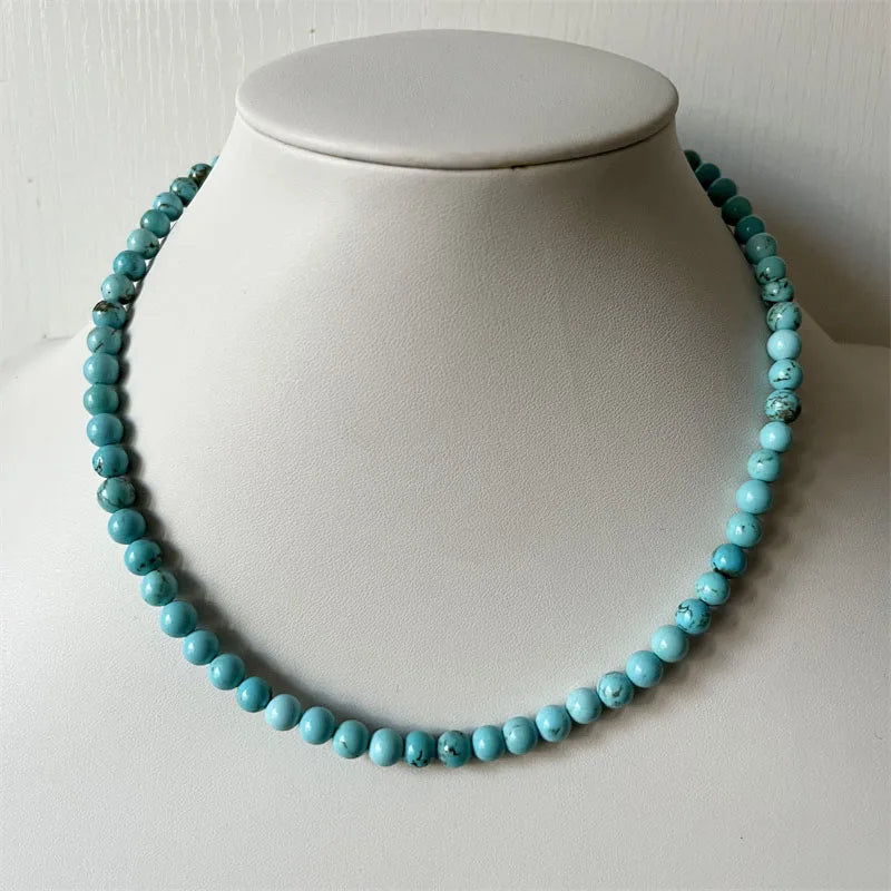 Blue Turquoise Round Bead Choker Necklace Jewelry