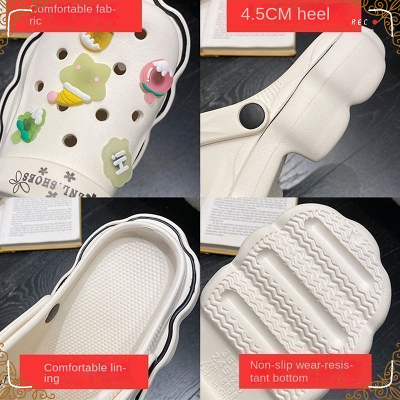 2023 Flat Garden DIY Croc Slippers Woman Beach Slipper Cute Cartoon Diamond Deco For Hole Shoes Antislip Thicken Shoes For Women - Charlie Dolly