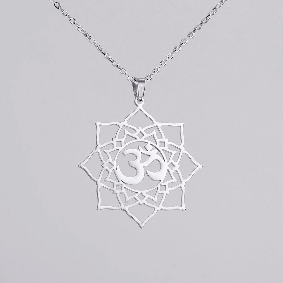 Lotus Mandala OM Symbol Spiritual Amulet Necklace