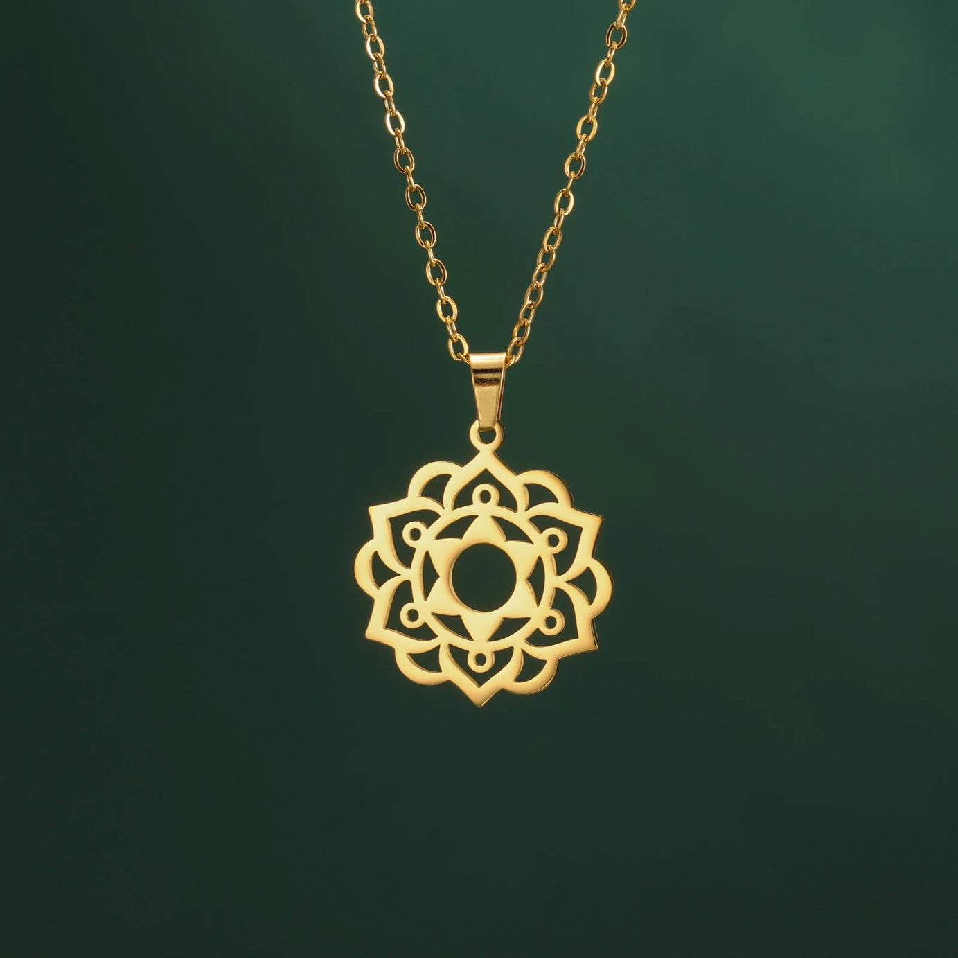 Yoga Lotus & Flower of Life Pendant Necklace, Stainless Steel Chakra Healing Amulet
