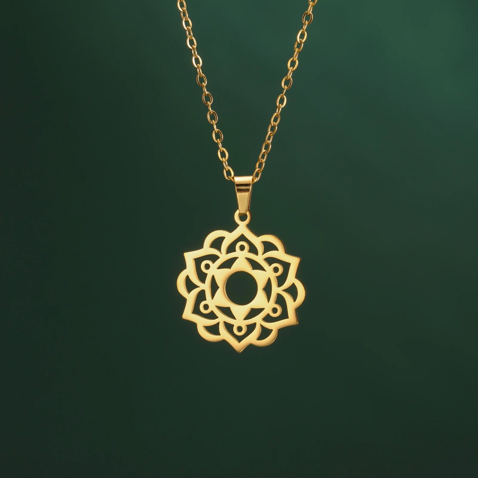 LIKGREAT Yoga Lotus Necklaces Stainless Steel Flower of Life Pendant Women Mandala Healing Buddha Spiritual Chakra Jewelry