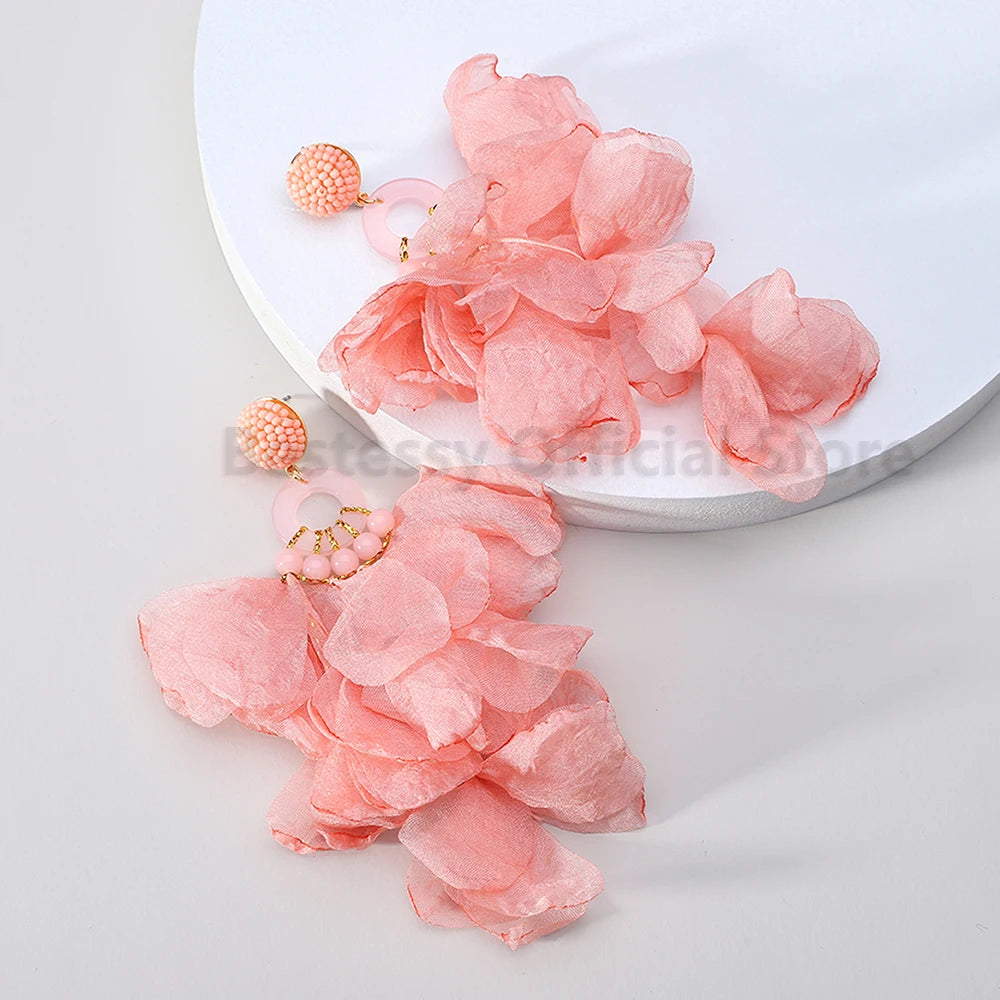 Charming Boho Long Hanging Dangle Earrings Acrylic Beads Elegant Petal Yarn Cute Sweet Fairy Fashion Statement Jewelry For Women