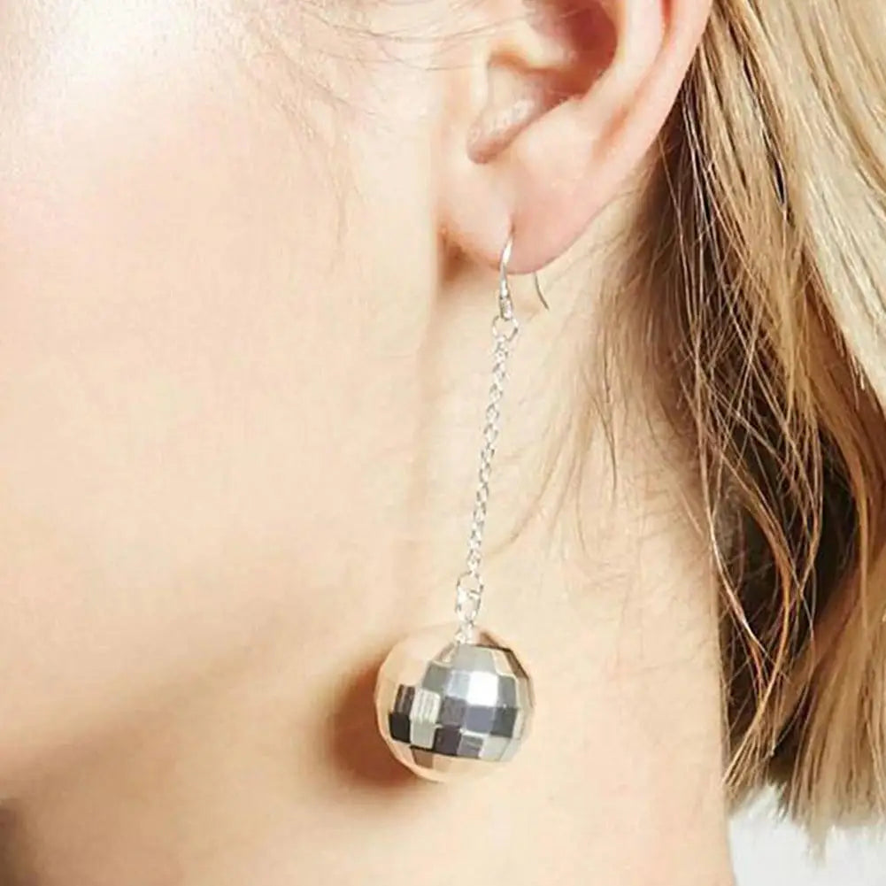 Retro Disco Ball Drop Earrings Women Boho Round Luxury Mirror Party Reflect Earrings Ball Dangle Jewelry Light Disco Earring