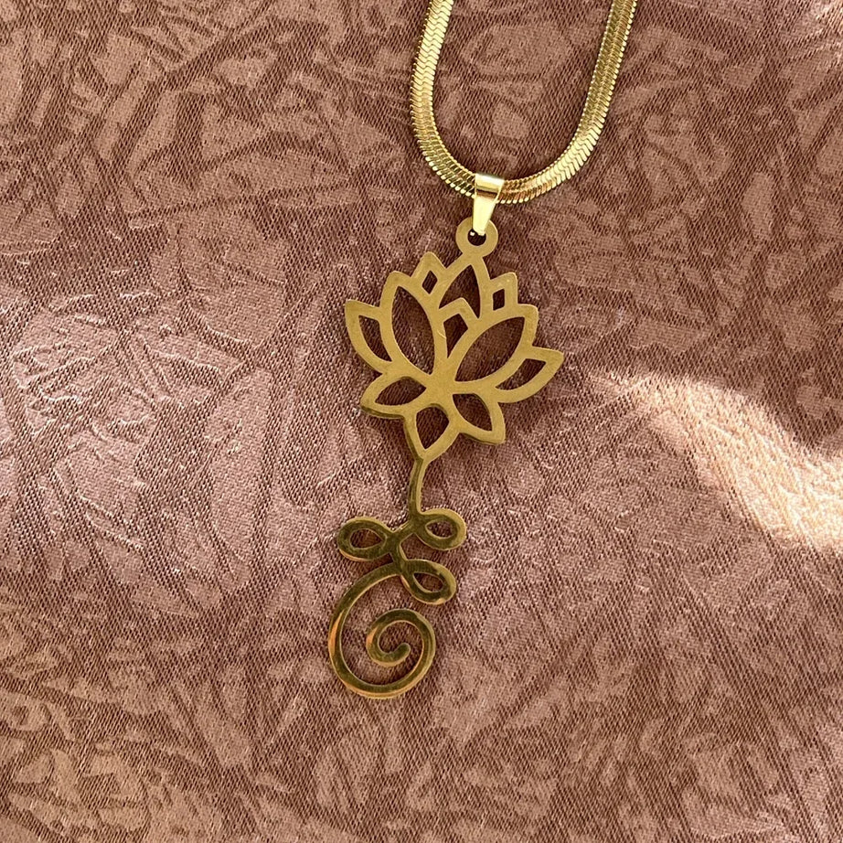 Unalome Lotus Pendant, Stainless Steel Yoga Sacred Path Necklace