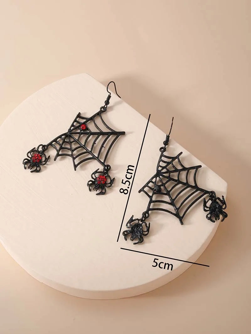 Punk Spider Web Earrings for Women Red Zircon Spider Dangle Earrings Hyperbole Funny Halloween Ear Jewelry Trendy Accessories - Charlie Dolly