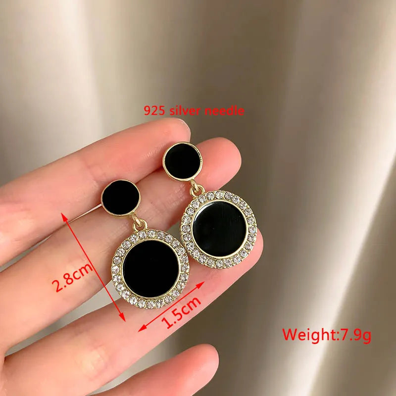 Boho Black Dangle Earrings for Women Long Hanging Earrings Leaf Pendants Pearl Crystal Geometric Earrings pendientes mujer