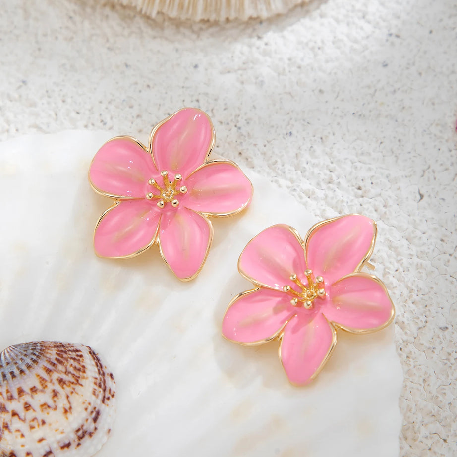 Enamel Petal Flower Stud Earrings Jewelry