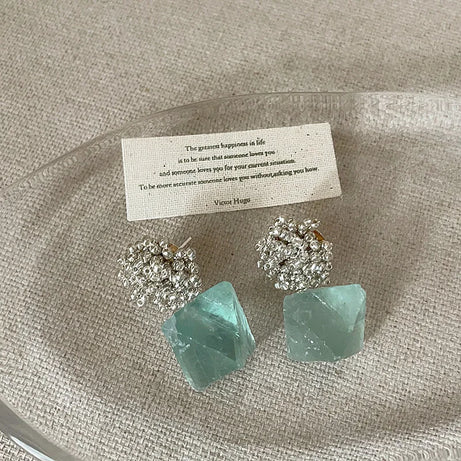 Green Natural Stone Beaded Dangle Boho Earrings Jewelry