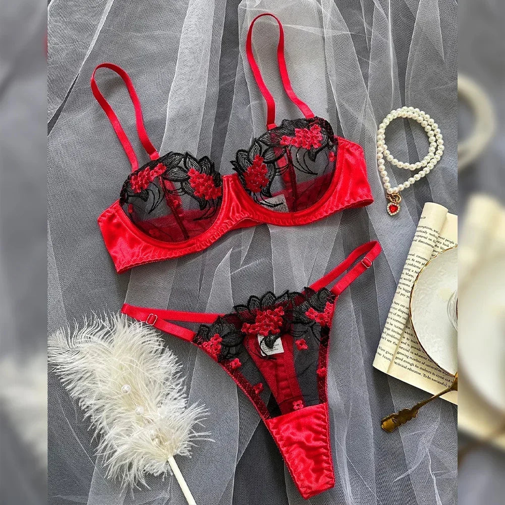 Floral Sexy Lingerie Lace Erotic Bralette + Briefs Set Transparent Wo Charlie Dolly Floral Sexy Lingerie Lace Erotic Bralette + Briefs Set Transparent Wo Charlie Dolly
