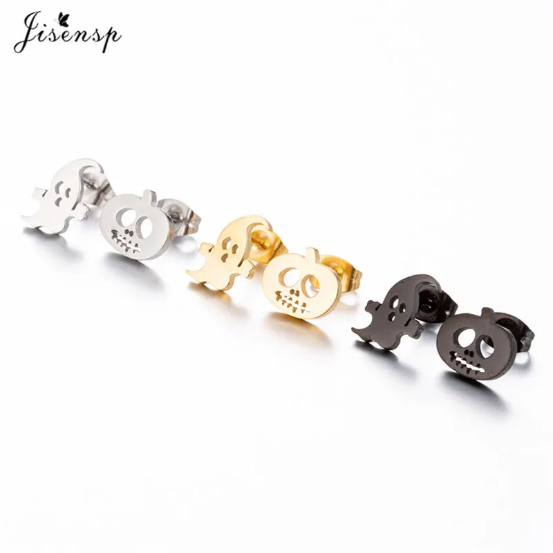 Punk Ghost Pumpkin Earrings for Women Men Stainless Steel Ear Studs Halloween Jewelry Eyes Skull Earrings Thanksgiving Gift - Charlie Dolly