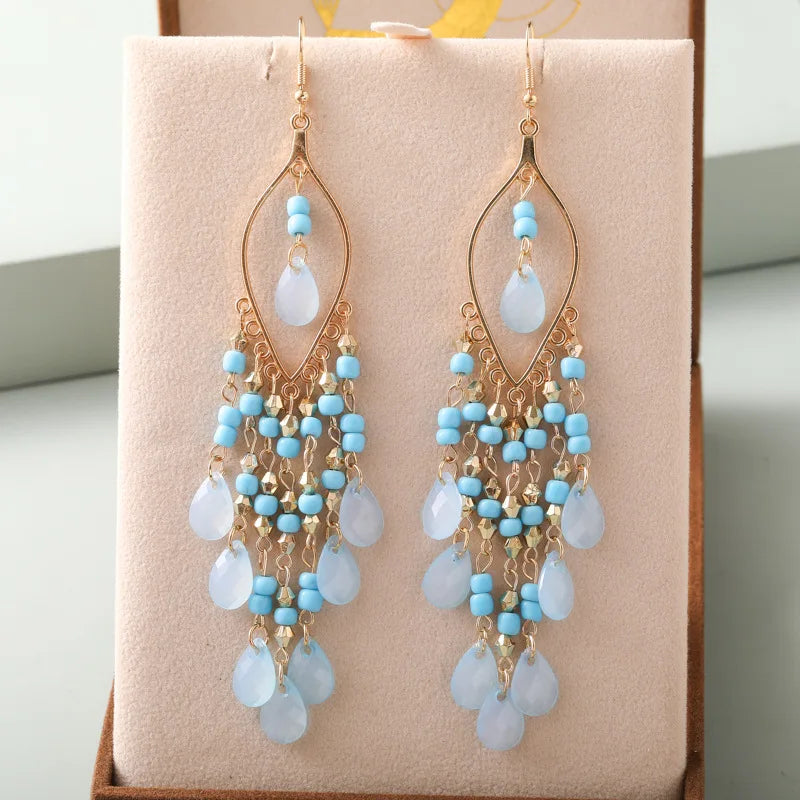 Boho Ethnic Seed Beads Long Earrings For Women Colorful Crystal Tassel Dangle Drop Earring Girls Fashion Party Jewelry