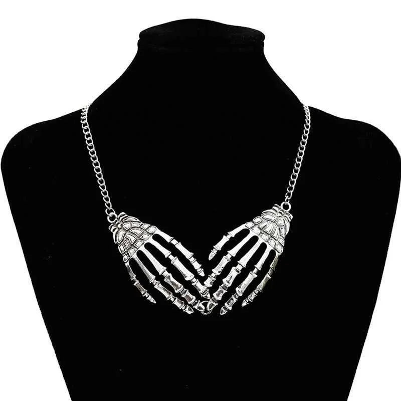 Gothic Punk Skeleton Hand Pendant Necklace For Women Vintage Hip Hop Skull Halloween Jewelry Party Accessories - Charlie Dolly