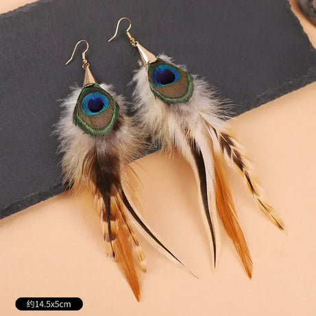 Peacock Feather Long Statement Earrings Jewelry