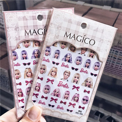 1Pc Kawaii Barbie Nail Stickers Anime Cartoon Girls Diy Waterproof Manicure Nail Art Accessories Princess Nails Decals Gifts Toy