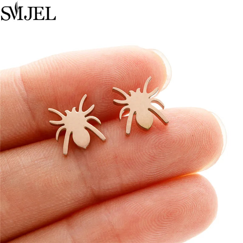 Punk Black Spider Stainless Steel Stud Earrings for Women Men Personality Spider Web Earings Halloween Piercing Jewelry 2024 - Charlie Dolly