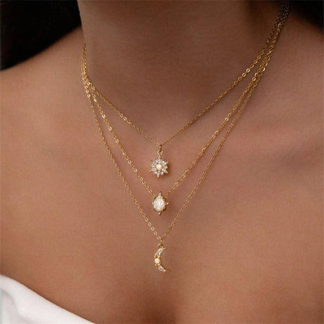 Sequin Tassel Star Moon Layered Choker Necklace Jewelry