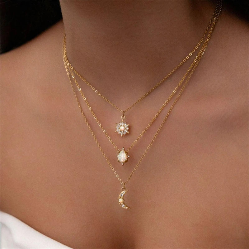 Sequin Tassel Star Moon Layered Choker Necklace Jewelry