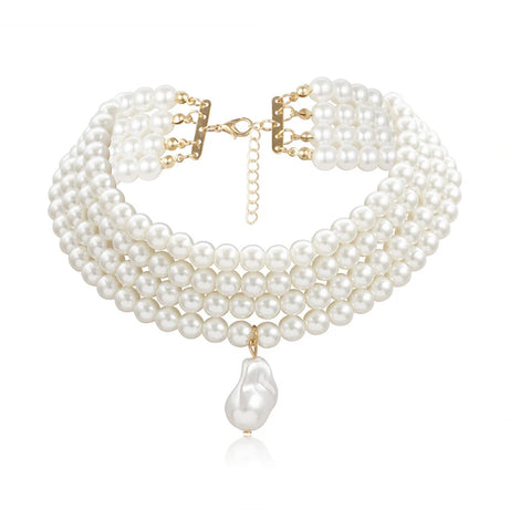 Baroque Pearl Layered Strand Boho Choker Wedding Necklace