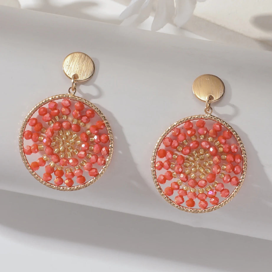 Seed Bead Metal Handmade Drop Earrings Jewelry