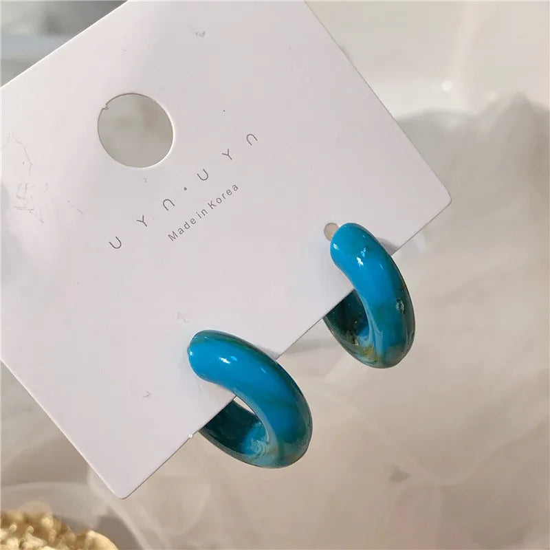 Korean Fashion C-Shape Resin Hoop Earrings for Women New Multicolor Geometric Circle Acrylic Earring Hoops Boho Jewelry Gifts
