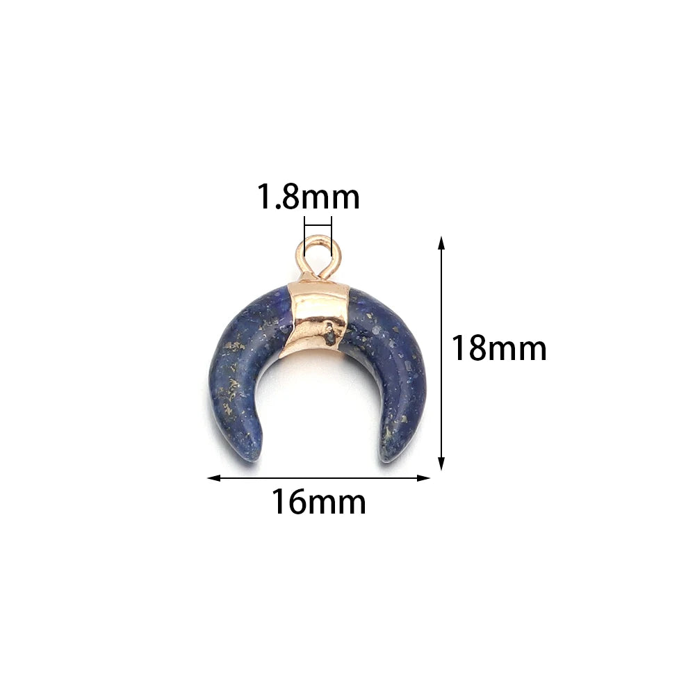 2pcs/lot Moon Shaped Natural Gem Stone Pendant Black Agate Lapis Lazuli Amethyst Charms For Jewelry Making DIY Necklace Earrings