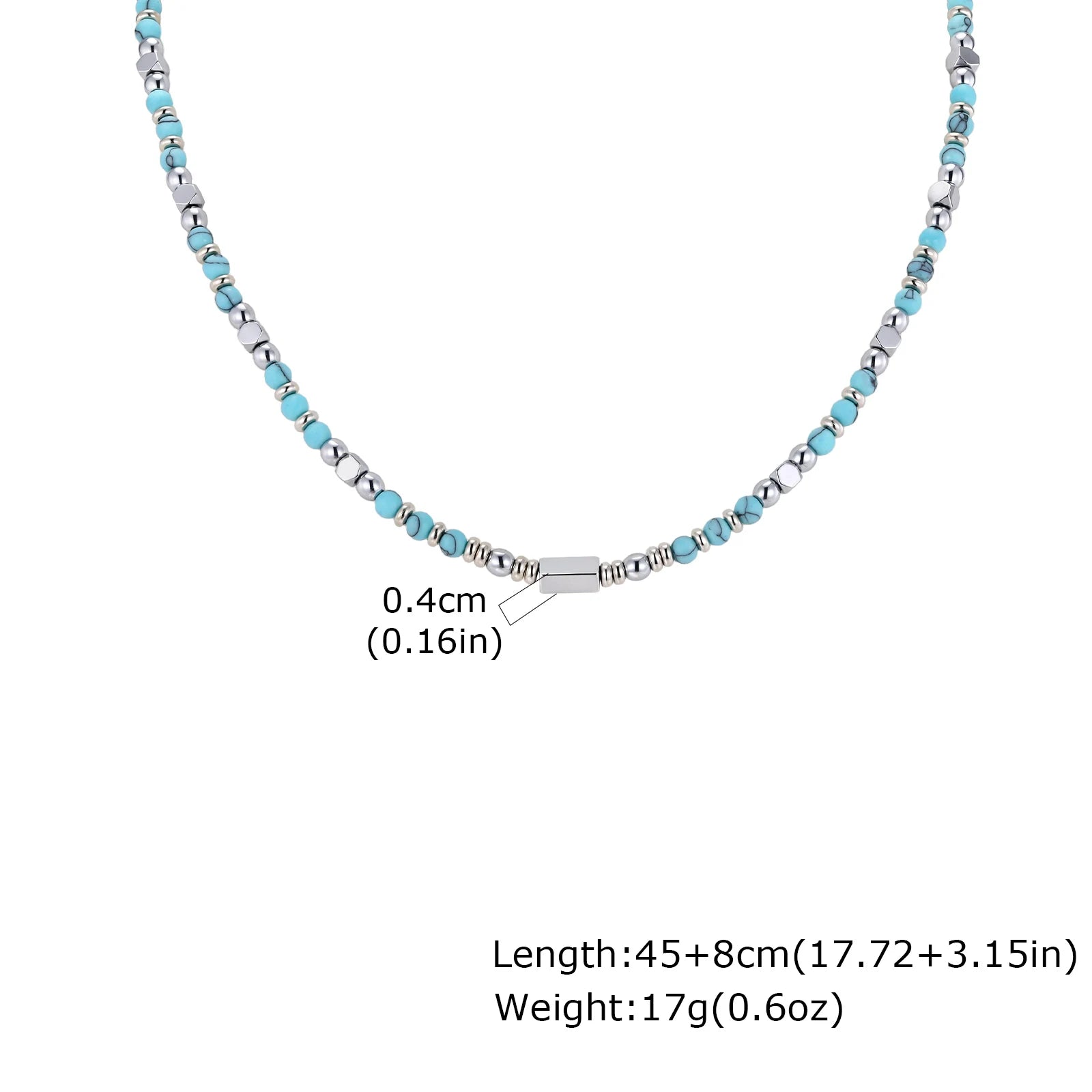Vnox Natural Stone Beaded Necklace for Men Women, Black Onyx Turquoise 45-50cm Adjustable Chain Boho Trendy Jewelry Gifts Unisex