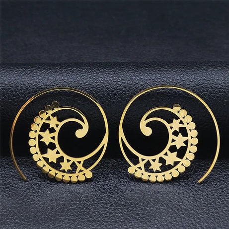 Mandala Spiral Steel Hoop Earrings Jewelry
