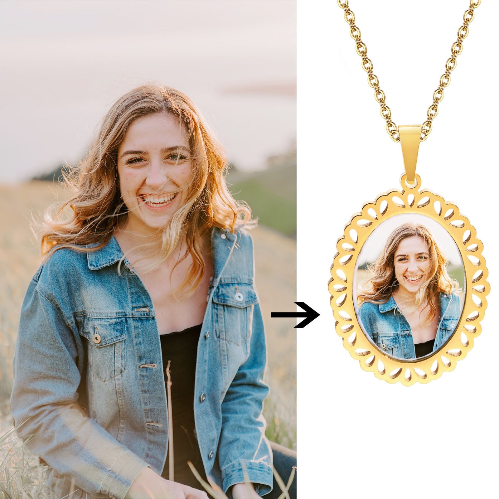 Vnox Free Custom Photo Picture Necklaces for Women, Personalize Words Stainless Steel Pendant,Mothers or Lover Gifts Jewelry - Charlie Dolly