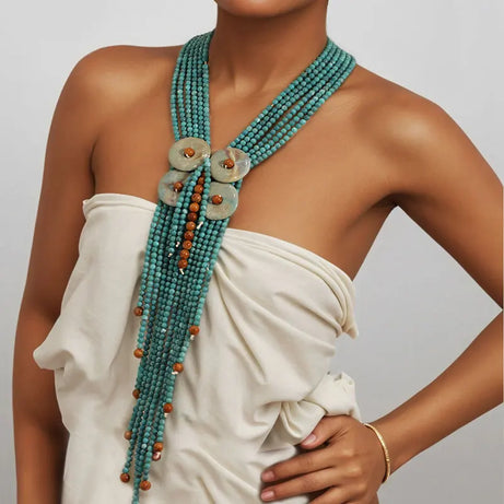 Acrylic Bead Long Statement Necklace Jewelry