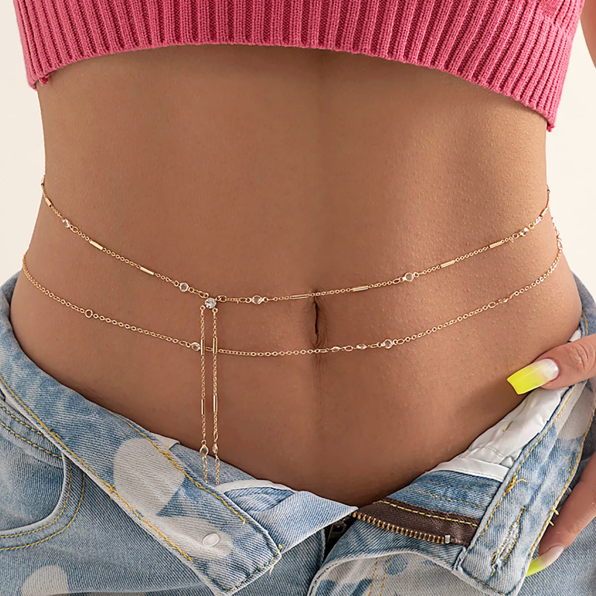 PuRui Sexy Crystal Glass Belly Belt Waist Chain Women Summer Beach Bikinis Festival Accessories Body Chain Jewelry Accessories - Charlie Dolly