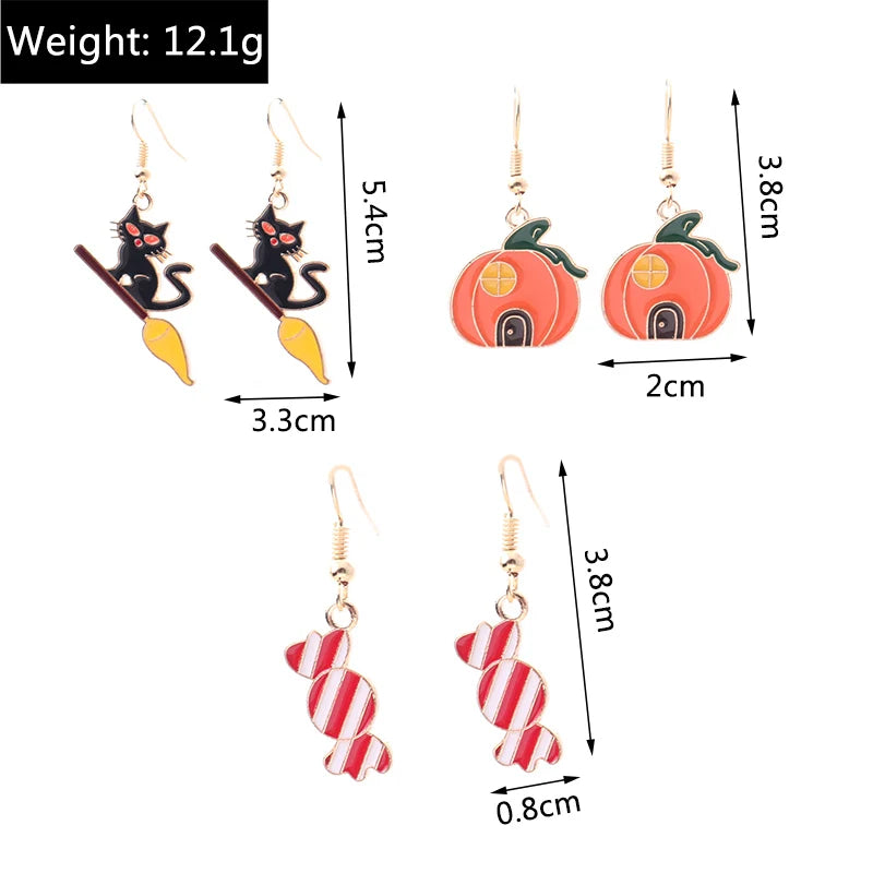 Aihua Fashion Halloween Earrings Enamel Ghost Pumpkin Skeleton Mummy Bat Drop Earrings For Women Halloween Night Party Jewelry - Charlie Dolly