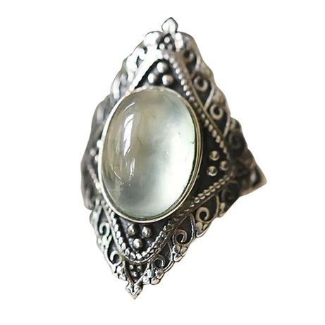 Natural Rose Quartz Oval Gemstone Ring - Vintage Boho Silver Plated Handmade Jewelry for Women Gift Party & Daily Wear - Charlie Dolly