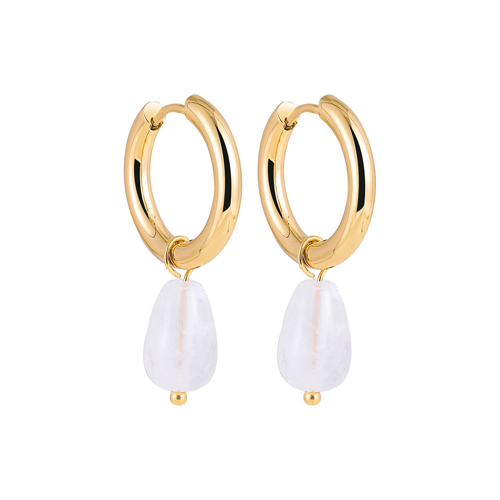 Vintage Transparent Green Natural Stones Teardrop Dangle Earrings for Women Simple Stainless Steel 18K Gold Plated Hoops Huggies