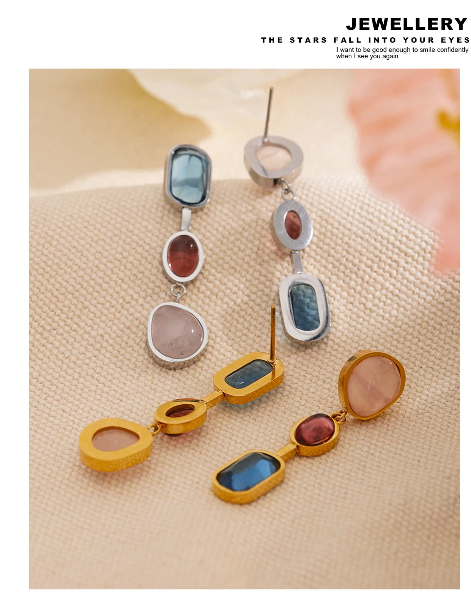 Yhpup 316l Stainless Steel Natural Stone Geometric Drop Dangle Earrings for Women PVD 18k Plated High Quality Fashion Jewelry