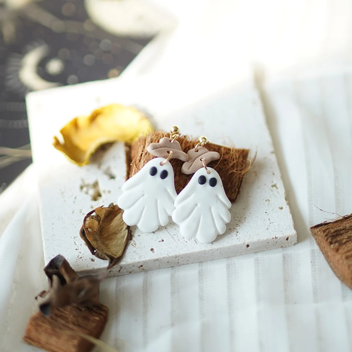 Halloween Cat Ghost  Shape Handmade Polymer Clay Earrings Halloween Themed Decoration For Women's Accessories Party Daily Ware - Charlie Dolly