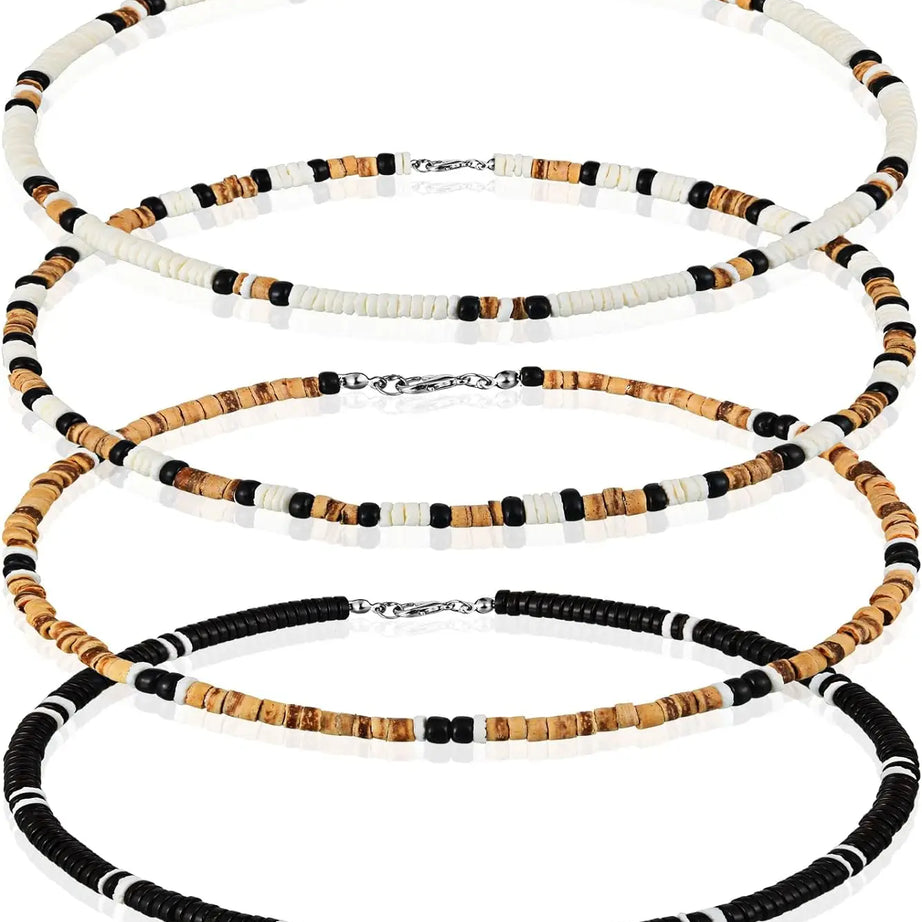 Puka Shell Surfer Choker Necklace Set (4 Pieces)