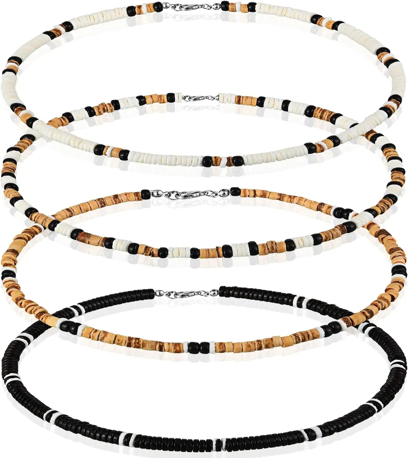 4 Pcs Puka Shell Necklace for Men Surfer Necklace Choker Beach Puka Choker Seashell Necklaces with Clam Chip Beads Xmas Gift