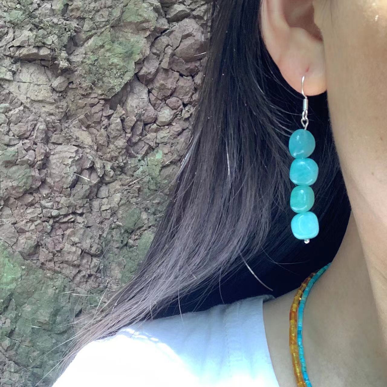 Natural Amazonite 925 Sterling Silver Hoop Earrings for women Jewelry Gift Chip Beads Jewelry Handmade Fine Jewelry Fashion - Charlie Dolly