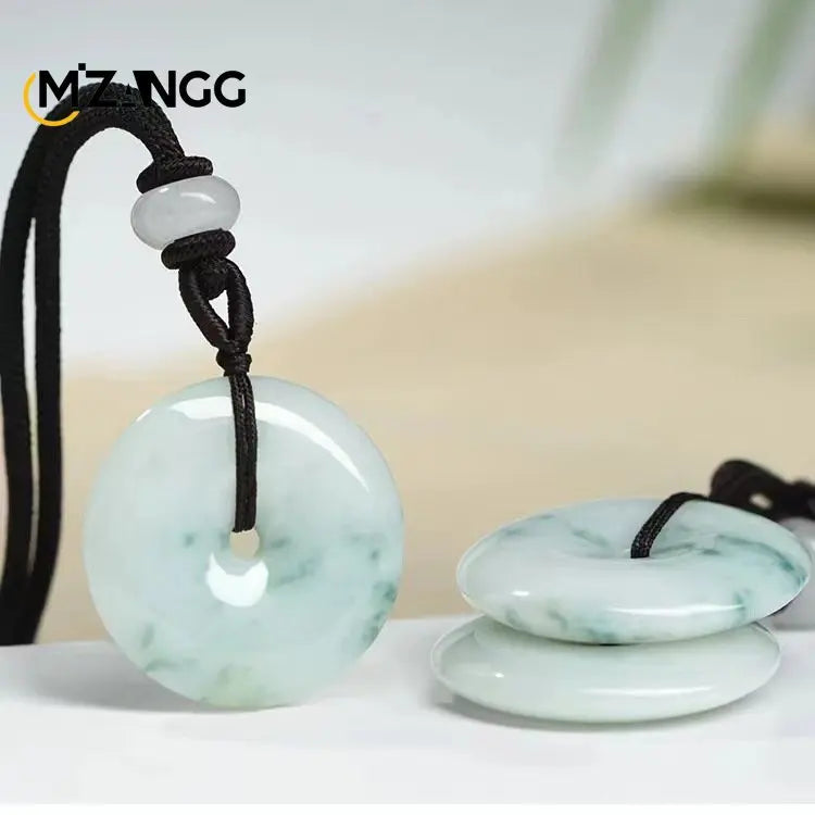 Natural A Goods Jade Peace Buckle Pendant Round Ice Kind Floating Flower Jadeite Necklace Lucky Amulet Gift for Men and Women