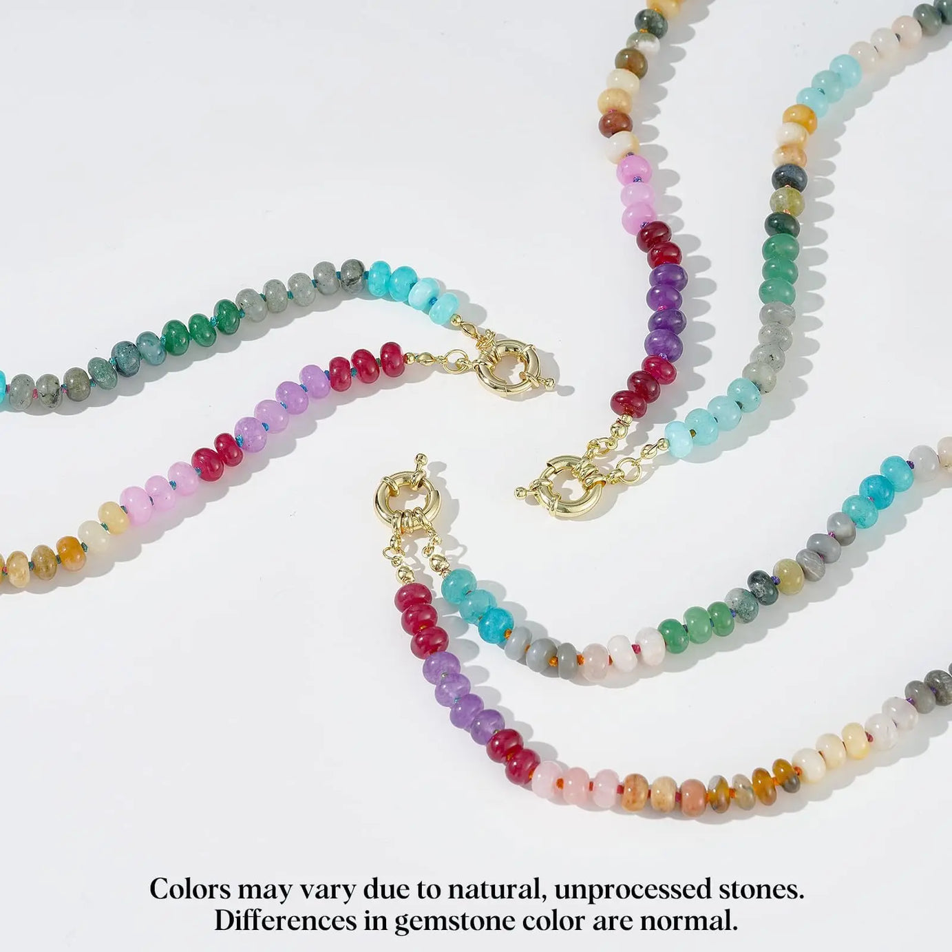 Colorful Boho Natural Stone Surfer Beach Choker 6mm Beaded Gemstone Necklace for Women 14K Gold Plated Handmade Jewelry - Charlie Dolly