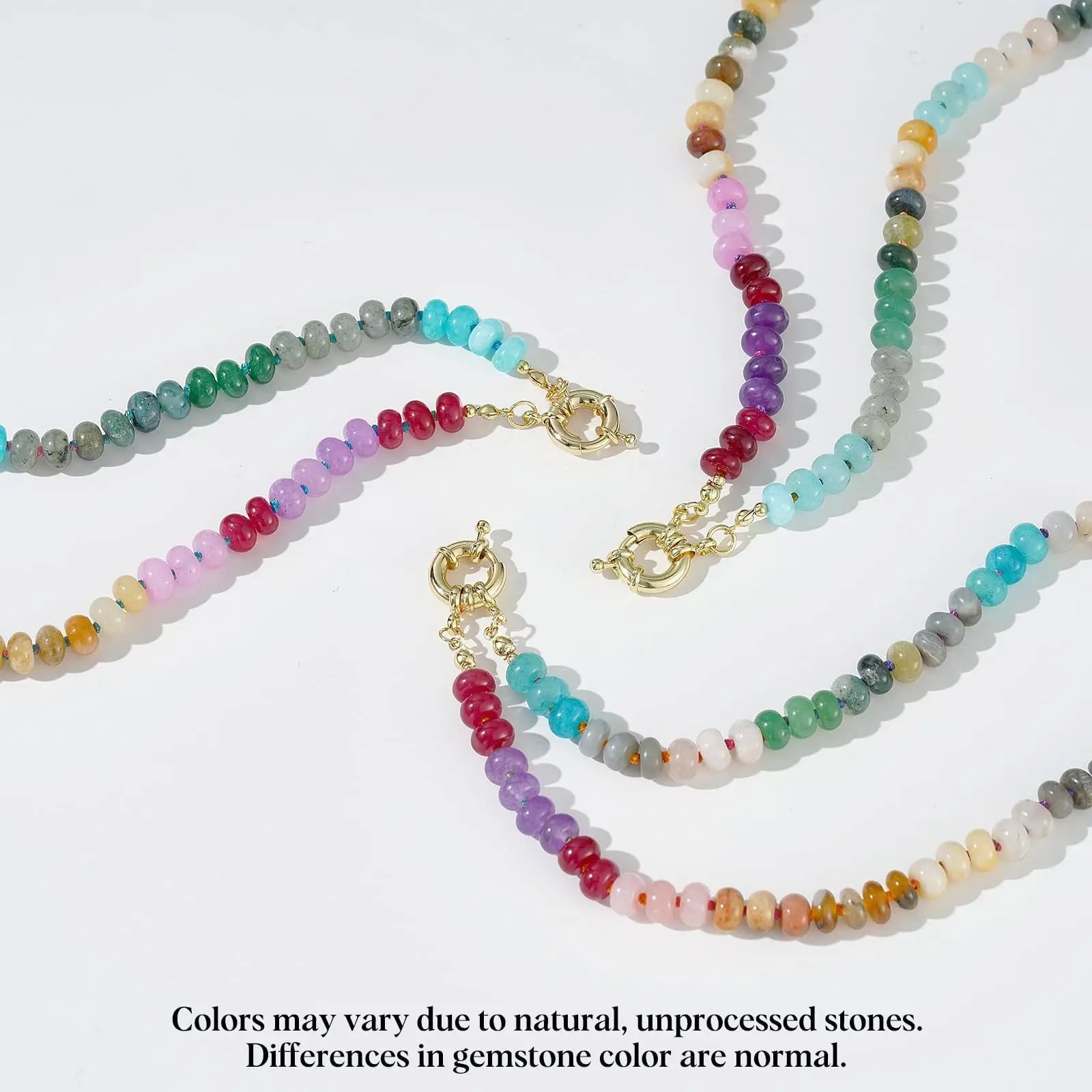 Colorful Boho Natural Stone Surfer Beach Choker 6mm Beaded Gemstone Necklace for Women 14K Gold Plated Handmade Jewelry