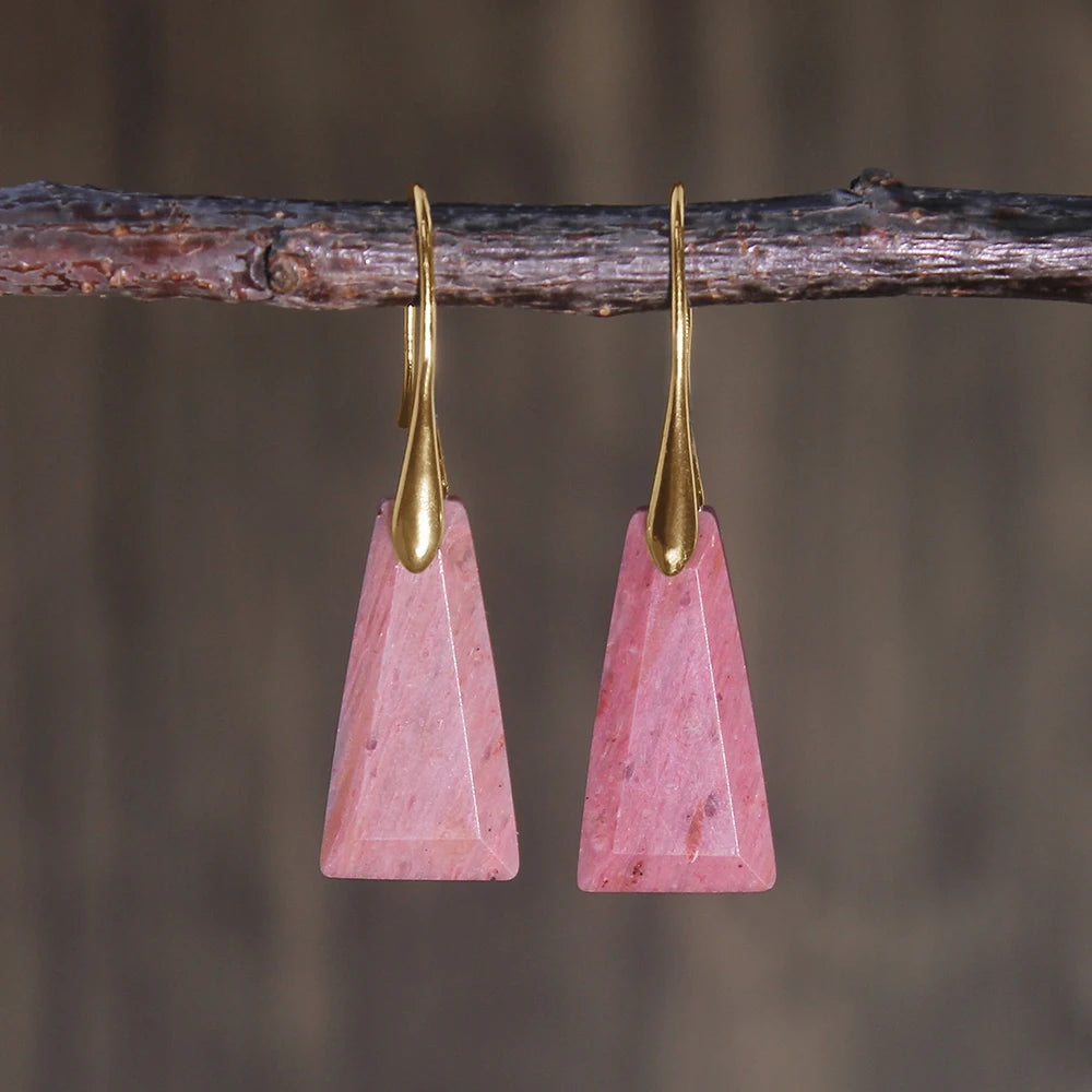 2pcs Natural stone earrings: amethyst, amazonite, flash stone, rhodochrosite, lapis lazuli trapezoidal faceted earrings