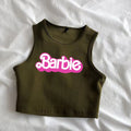 Sexy Barbie Ladies Sleeveless Crop Top Kawaii Cartoon Casual Girls Camisole T-Shirts Vest Y2K Fashion Women Slim Short Tank Tops - Charlie Dolly