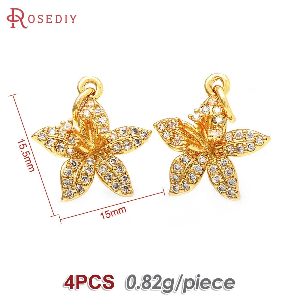 18K Gold Color Brass and Zircon Lotus Flower Necklaces Charms Pendants High Quality Diy Jewelry Accessories Making Supplies