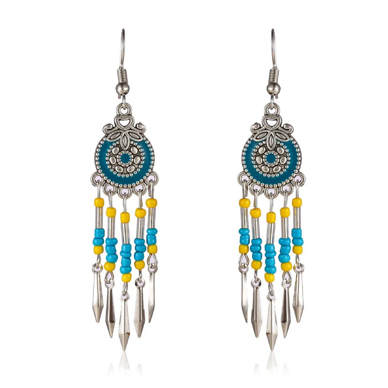 Bohemian Cute Drop Dangle Earrings For Women Geometric Enamel Handmade Beads Tassel Vintage Boho Earrings Jewelry Pendientes