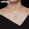 WOSTU 1.0 CT D Moissanite Heart Shape Sunflower Charm Necklace for Women Birthday Gift Double Color Yellow Gold 925 Silver Links - Charlie Dolly