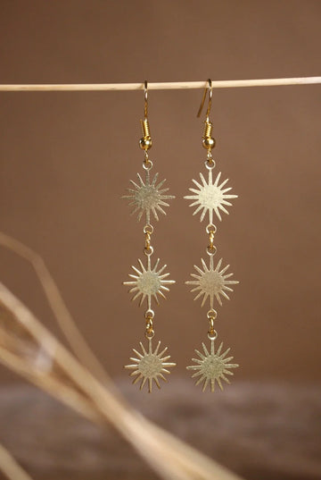 Sun Earrings, Boho Jewelry, Sun Jewelry, Astrology Earrings, Gold Color Sun Earrings, Dazzling Gold Color Sun Earrings