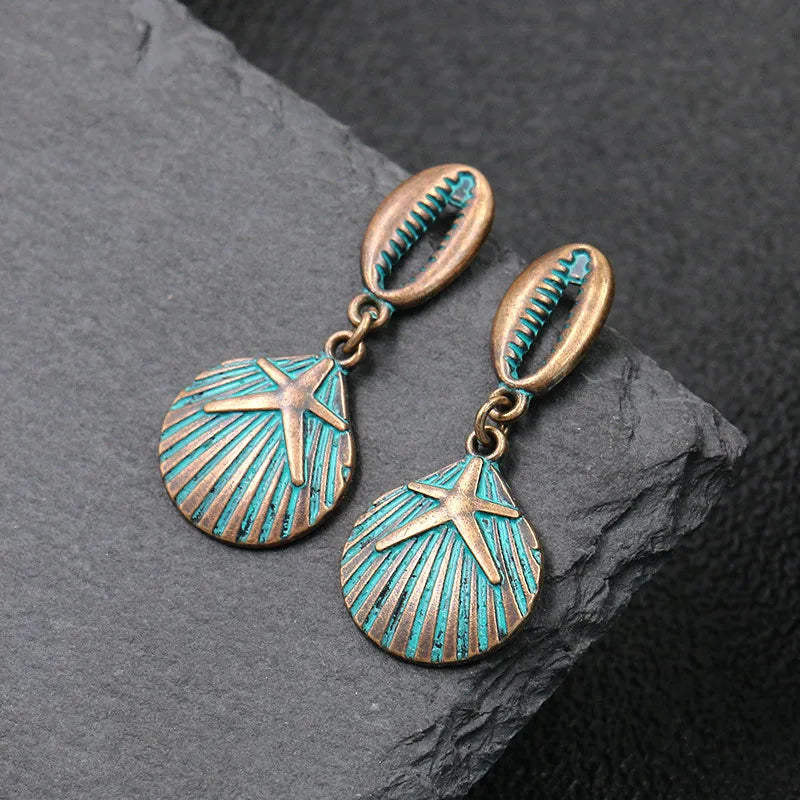 Vintage Earrings Starfish Shell Dangle Drop Earrings For Women Boho Statement Jewelry Anti-Copper Brass Alloy Earrings Brincos